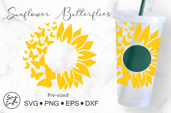 24oz Venti Cold Cup Sunflower Butterfly Graphics for Crafts