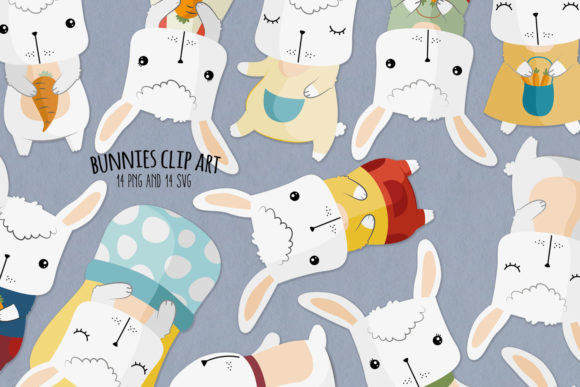 Bunny SVG Clipart Set of 14 Graphics & Illustrations