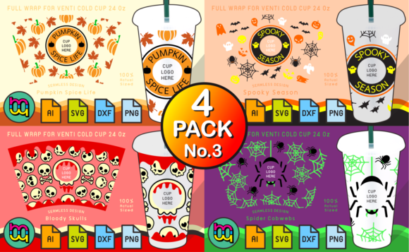 Halloween Cold Cup Wrap Graphics for Print Templates
