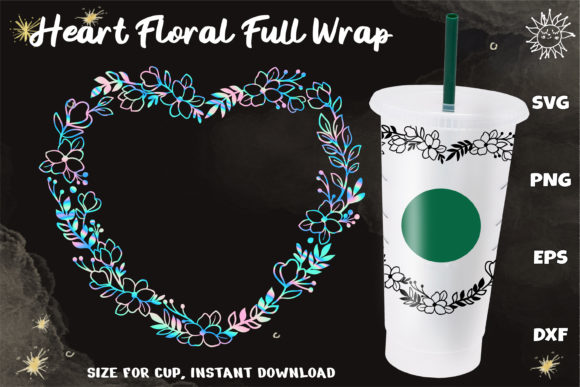 Heart Floral Wrap Venti Cold Cup 24 Oz Graphics & Crafts