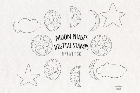 Moon Phases SVG Digital Stamps: Graphics & Coloring Pages Amp